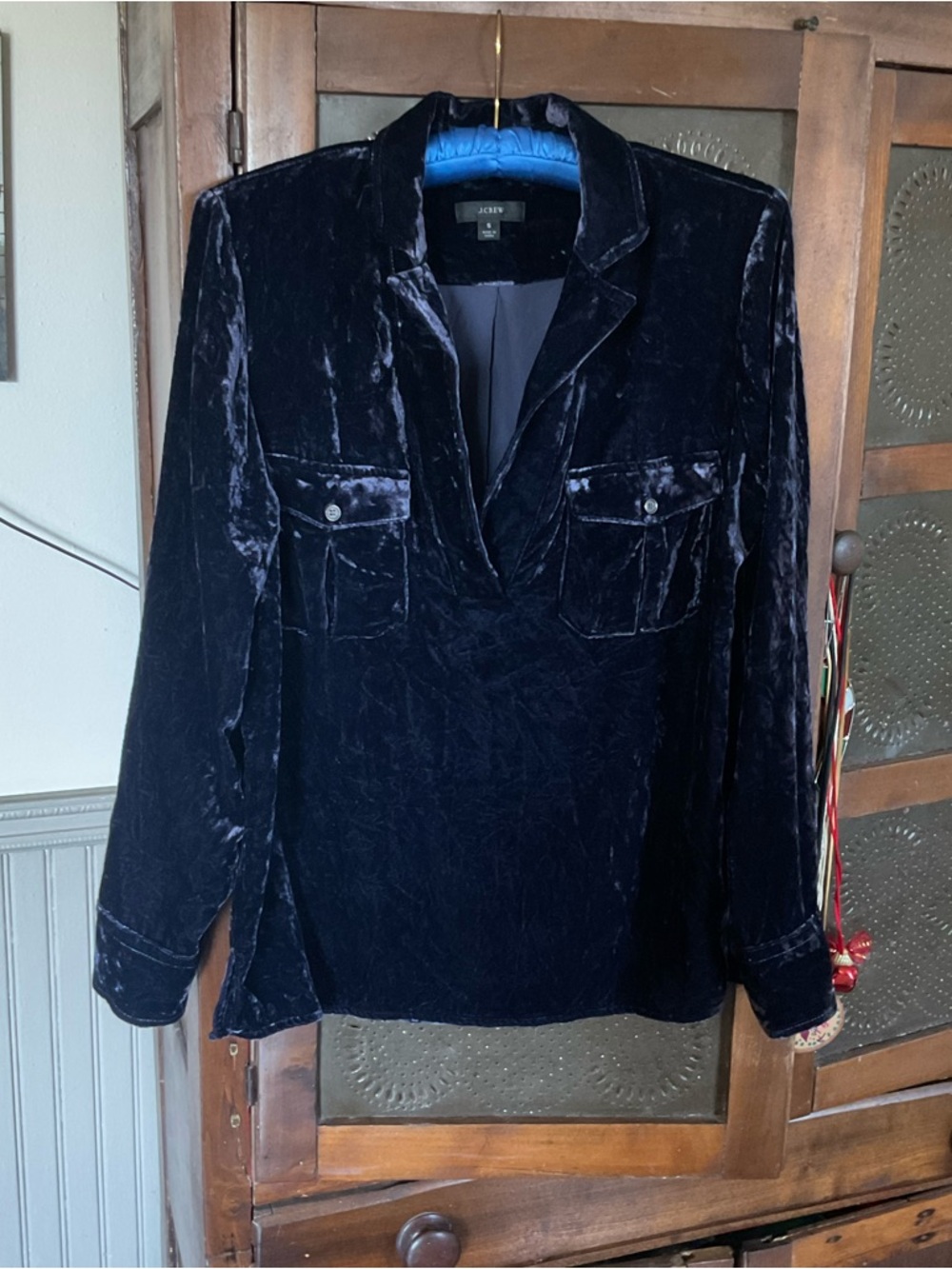 J. Crew Velvet Patch Popover Shirt S